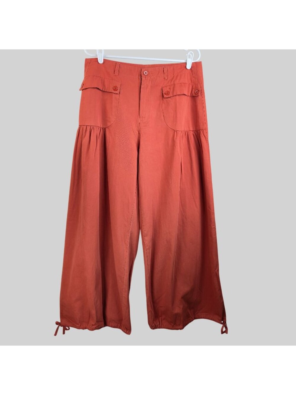 Entro Wide Leg Parachute Pants L Coral Cotton Slouchy Baggy Retro Boho Lagenlook